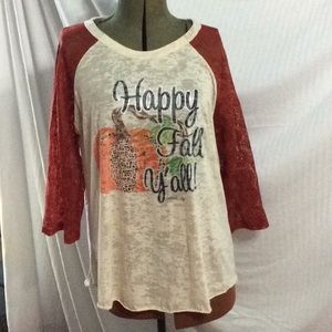 3/4 lace sleeve tee w/ Happy Fall Y’all! XL. A29